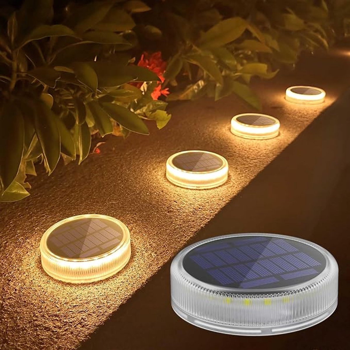 Solar Stapverlichting Set Van 4 - LED Tuinverlichting Op Zonne-Energie - IP68 Waterdichte Traplampen 2700K Warm Wit Voor Pad, Terras En Tuin