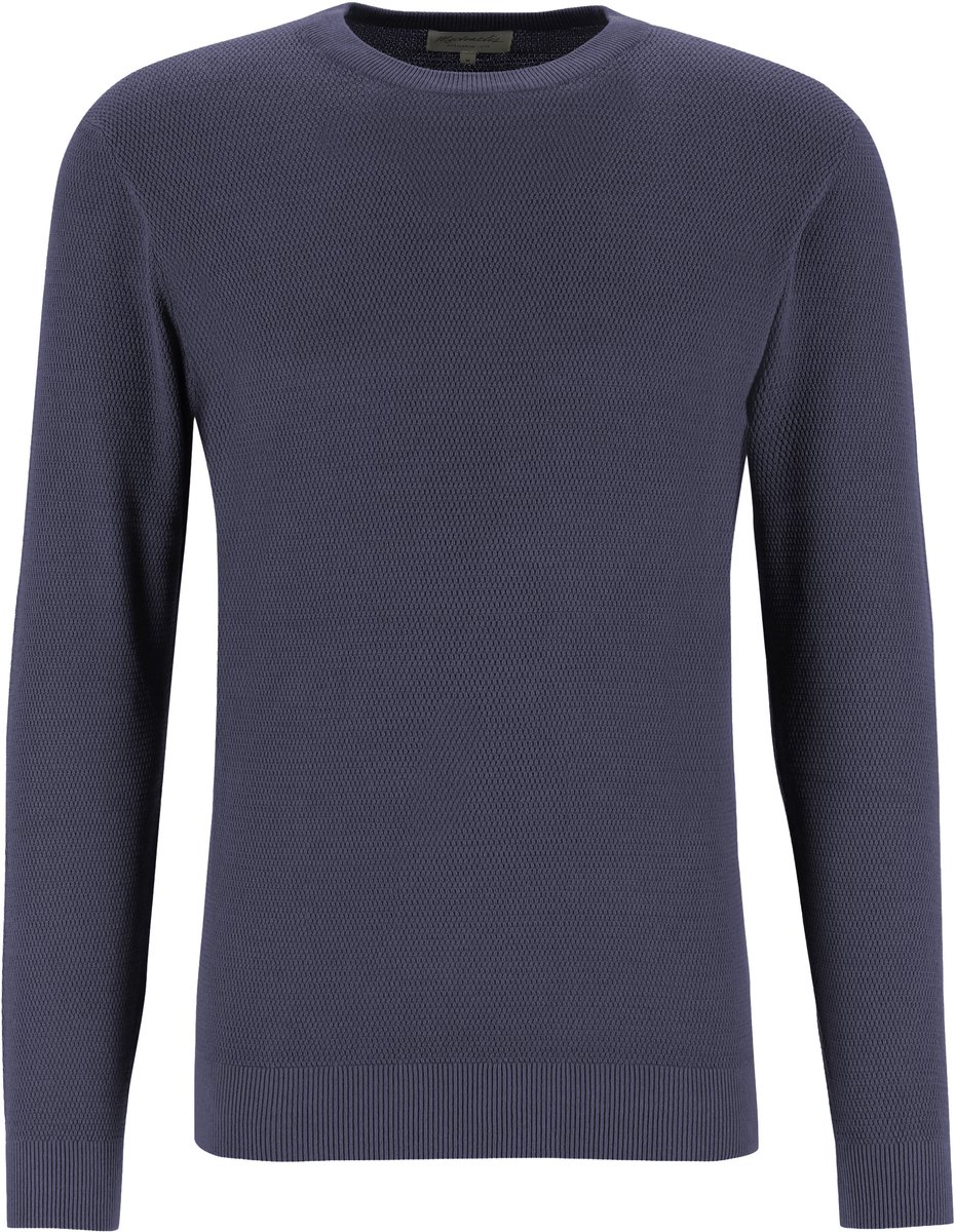 Michaelis heren trui katoenmengsel - slim fit trui met O-hals - blauw