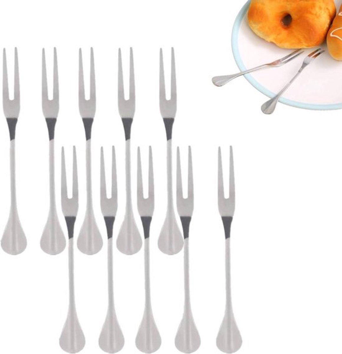RVS Vorken - Set van 10 stuks - Dikke Fruit Vorken voor Barbecue, Escargot, Dessert, Salade - Comfortabele Mini Fruit Vorken