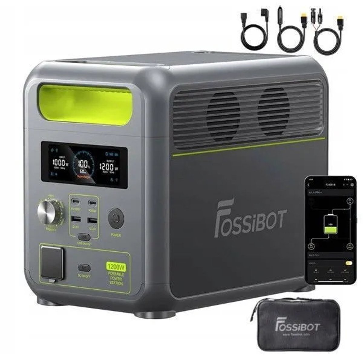 FOSSiBOT F1200 Draagbare Powerstation 1024Wh 1200W continu 2400W piek LiFePO4 | Snelladen UPS <10ms Noodstroom Camper Kamperen