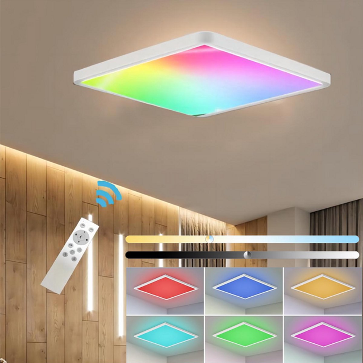 Riserva LED Plafondlamp Vierkant 24W Wit RGB Dimbaar met Afstandsbediening 2700lm Modern Design