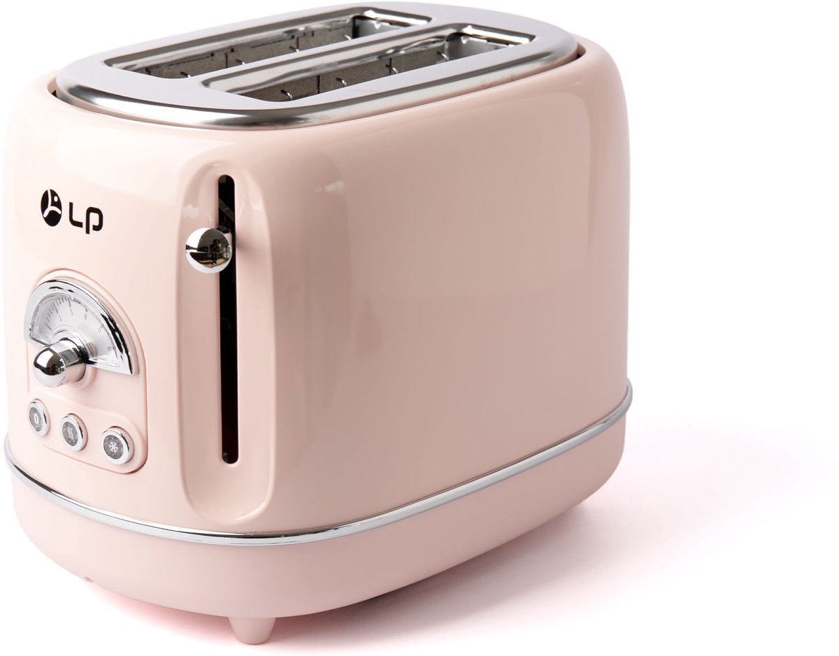 Broodrooster 2 Sneden - Elektrische Toaster - Retro Broodrooster - Keukenapparaat – Metalen Behuizing – 6 Bruiningsstanden – Ontdooifunctie – Opwarmfunctie - Keuken - 31x33x24 cm - 1 Stuk - rose