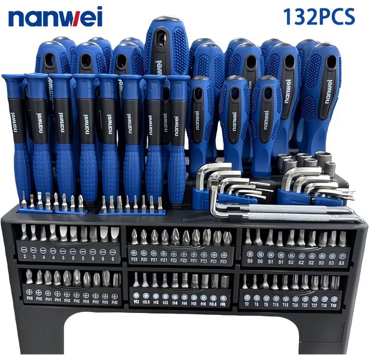 Magnetische Schroevendraaierset met Opbergrek - 132 delig - SAE & Metrische Inbussleutels - Precisieschroevendraaiers - Magnetiseer/Demagnetiseer.