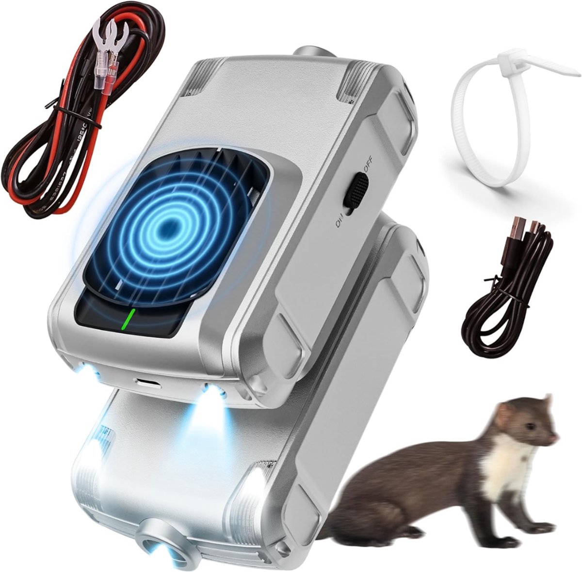SNJY® Marterverjager - Marterverjagers - Marterverjager Auto - 3-in-1 - USB of 12V - Tot 100m² - Zilver