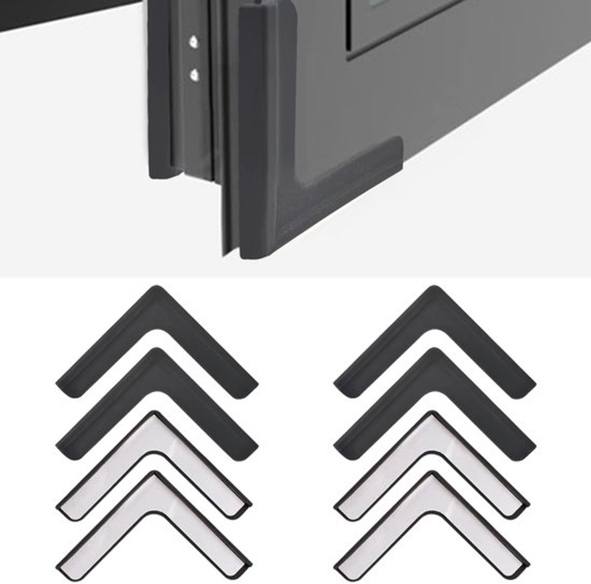 Raam Hoekbeschermers, 8 stuks L-vormige Raam Hoekbeschermers Zelfklevende Siliconen Bumper Anti-botsing Tafel Hoekbeschermers voor het Beschermen van Raam Meubelrand (Zwart)