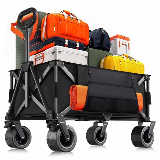 Opvouwbare Bolderkar - Met Grote Wielen en Verstelbare Handgreep - voor camping en tuin - Zwart 600D Oxford Stof - Rood van Opvouwbare Bolderkar — afbeelding 3