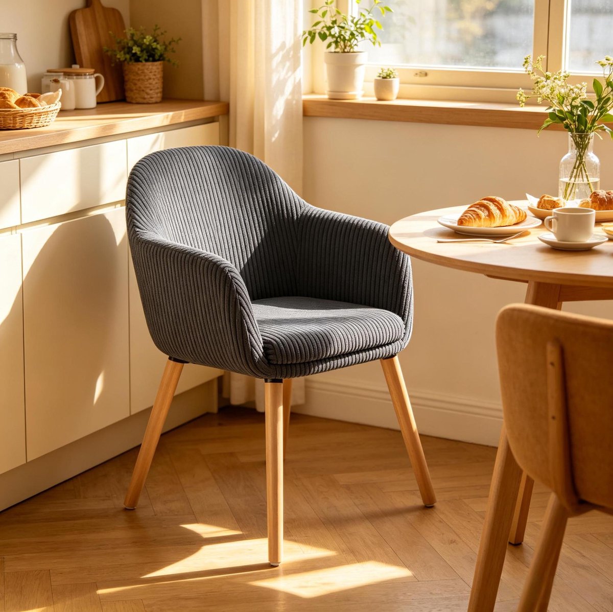 OKWISH Eetkamerstoel – Met Armleuning & Gepolsterde Zitting – 1 Stuk Voor Eetkamer, Keuken