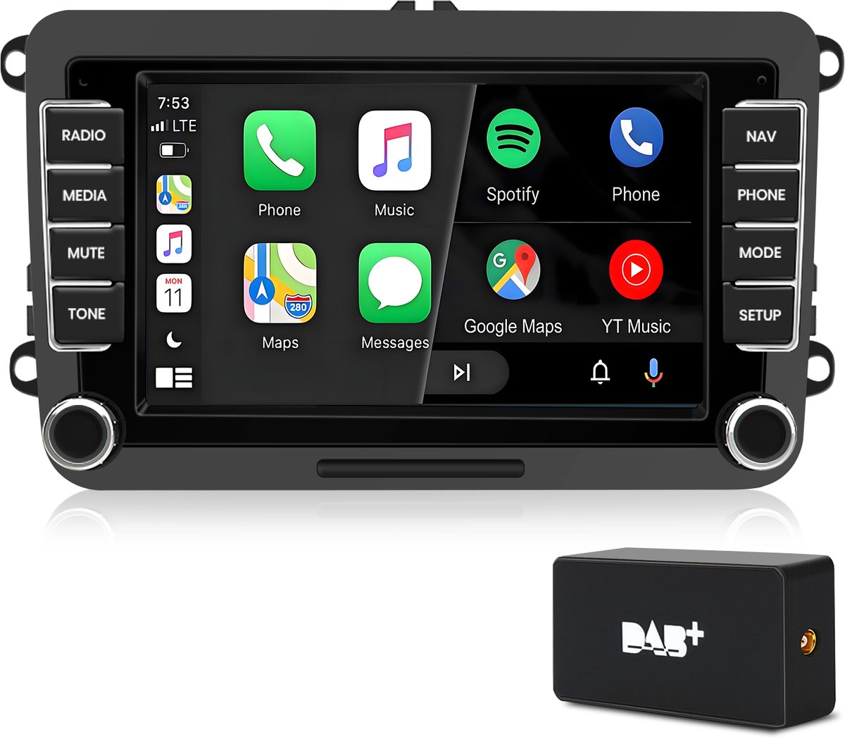 Cestovet Autoradio - geschikt voor VW Golf 5, 6, Polo, Skoda Caddy, T5, Passat - 7-inch Scherm - 2+64GB CARPLAY FM RDS - DAB+
