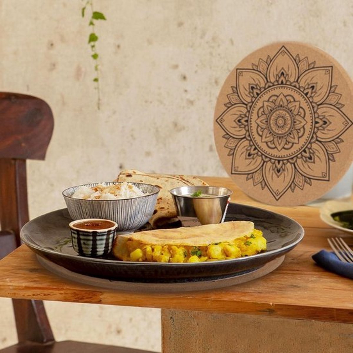 Warmte Onderzetter 19Cm Kurk Mandala - Set van 2 - Hittebestendige Onderzetters voor Keuken en Eettafel