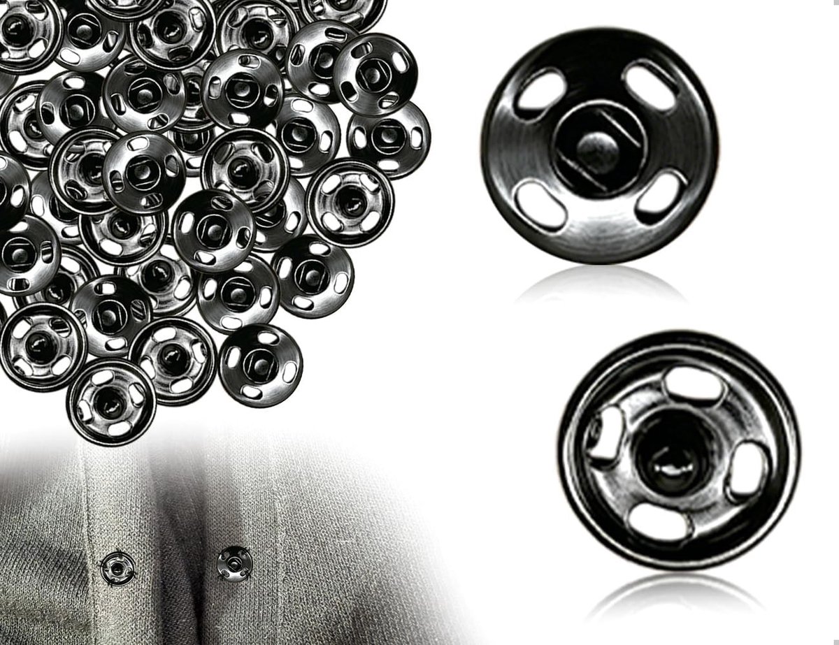 50 Stuks Drukknopen van Roestvrij Staal voor Kleding en Accessoires, Ideaal voor Portemonnees en Handtassen (Zwart, 10 mm)