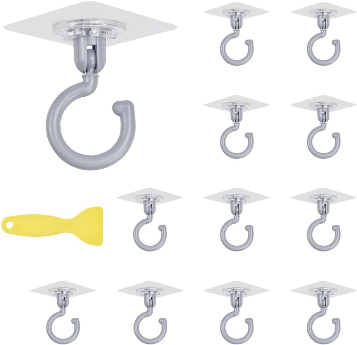 Set van 12 zelfklevende plafondhaken, 360° draaibare haakjes, ideaal voor handdoeken en wanddecoratie, maximaal 5 kg, zonder boren, transparant en multifunctioneel