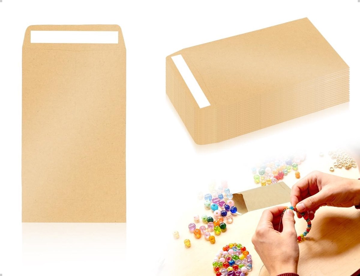 Kleine zelfklevende enveloppen van kraftpapier, 20 papieren zakken voor zaden, snoep, kralen en postzegels, ideaal voor bruiloften en evenementen