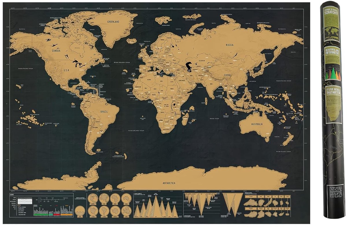 Scratch Map Wereldkaart, Kraskaart voor Reisliefhebbers, 42.5 x 30 cm, Perfect voor Avonturiers en Cadeaus