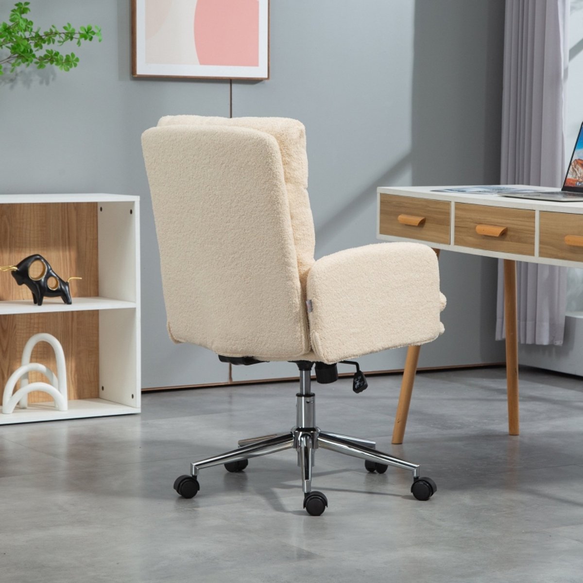 HAUSS SPOLE Bureaustoel - Ergonomisch Design - Met Vaste Armleuningen, Wippfunctie En Draaibare Wielen - Voor Home Office - Cremewit