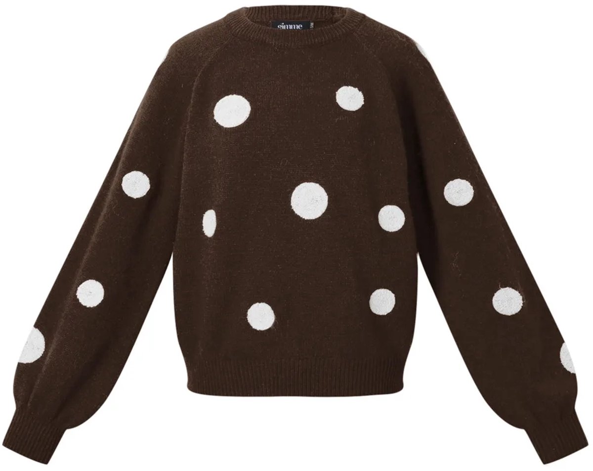 Comfortabele Gebreide Polyester Damestrui met Polkadots - Karmozijnrood - Maat L/XL