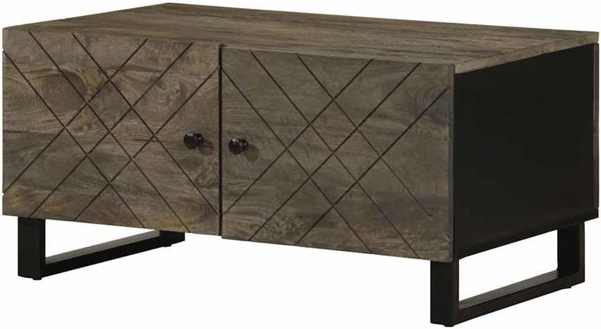 Salontafel Hout - Koffietafel Opbergruimte - Woonkamer Inrichten - Unieke Houtnerf - 80 x 50 x 40 cm - Zwart