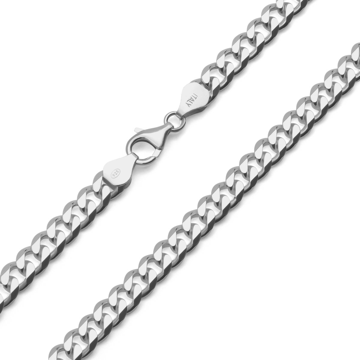 JUXE24-Gourmet ketting-Curb chain-massief 925 zilver-6,5 mm breed-70 cm lang-56 gram-6 zijdig geslepen