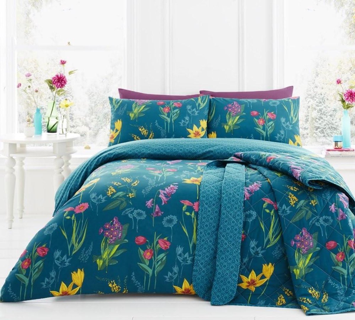 Dekbedovertrekset Dubbel - Beddengoed Set - Slaapkamer Decoratie - Omkeerbaar Dubbelzijdig - 198 x 198 cm - Blauwgroen