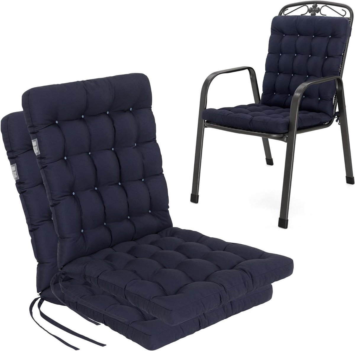 Tuinstoelkussens Set - Zitkussens Buiten - Comfortabel Zitten - Wasbaar tot 95°C - 100 x 48 cm - Marineblauw