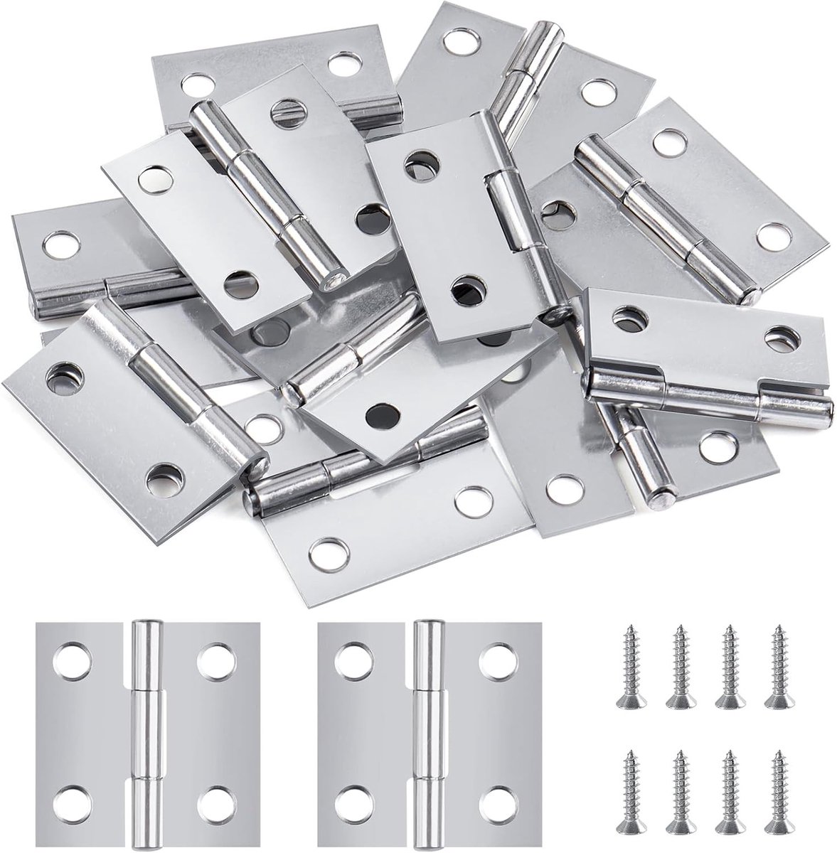 Kleine opvouwbare scharnieren 25 mm × 25 mm van roestvrij staal voor deuren, ramen en kasten met 48 schroeven, ideaal voor DIY-projecten en meubelverbetering