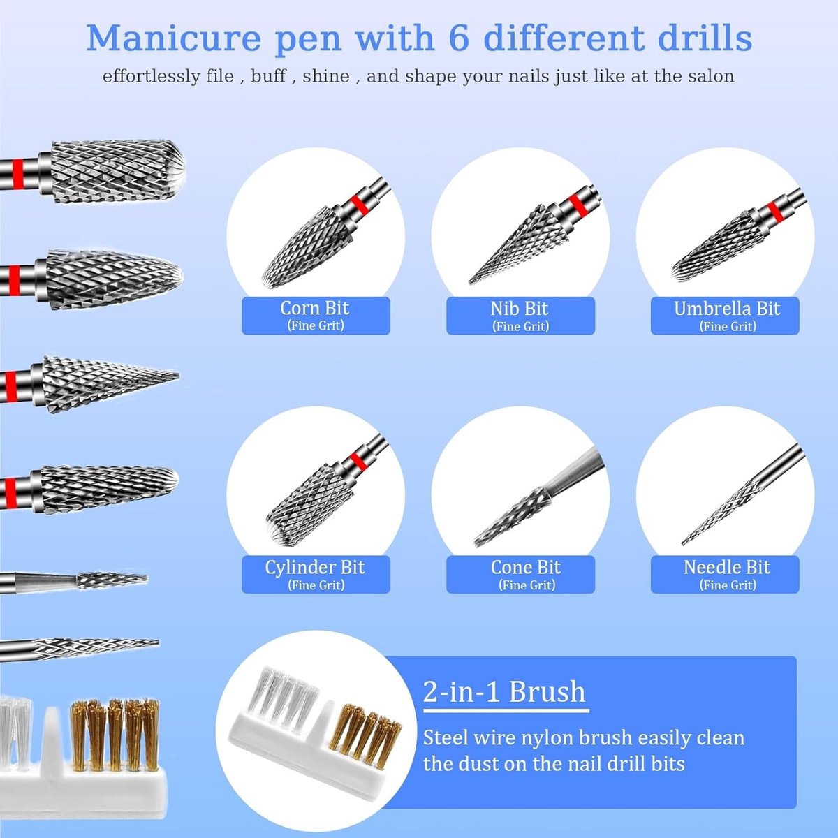 Professionele Nagelfrees Bits Set van 6 Stuks voor Manicure en Pedicure, Tungsten Stalen Nagelverzorging Accessoires