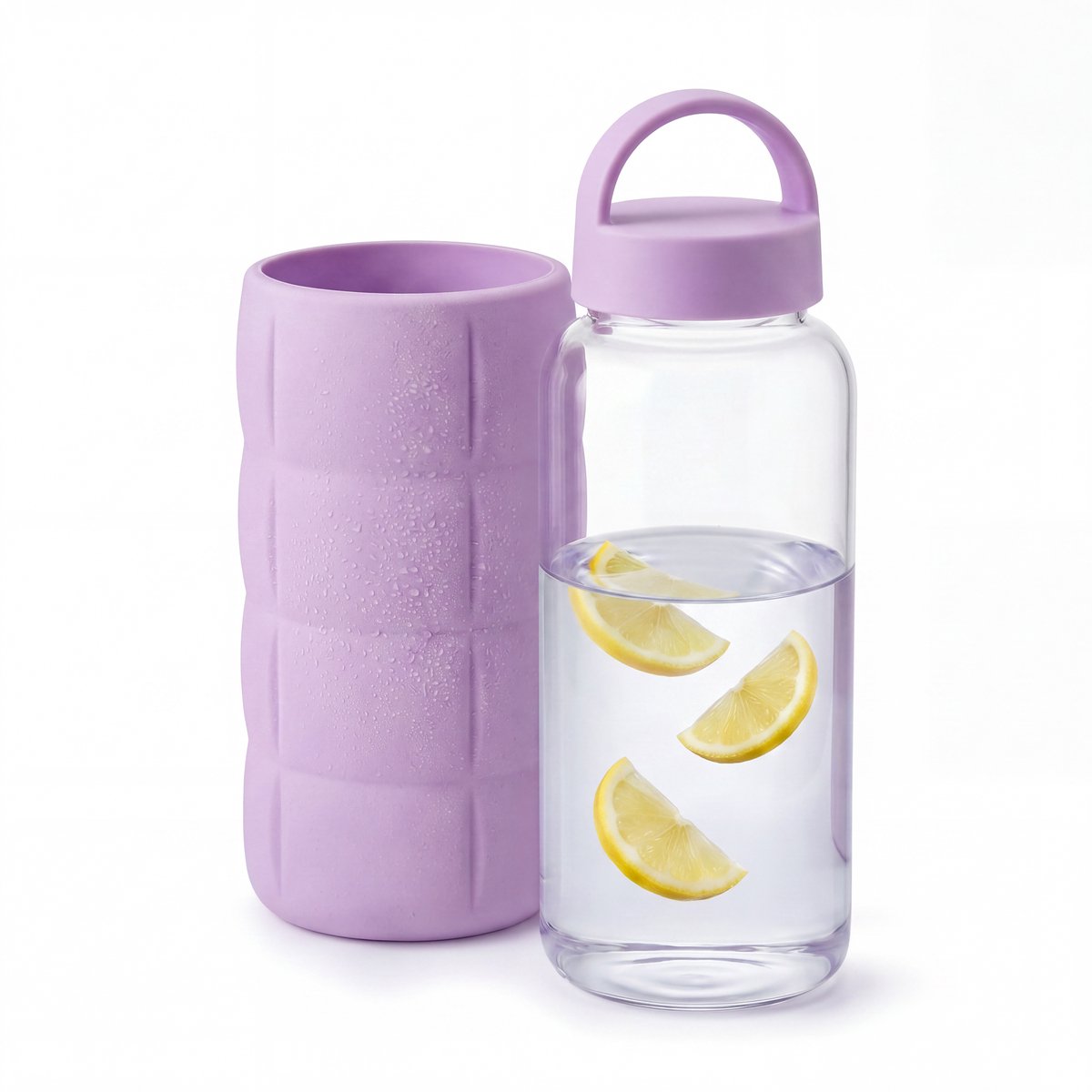 Glazen Drinkfles met Siliconen Hoes - Stijlvolle Glazen Bidon 800 ml - Waterfles Glas met Puffer Design Beschermlaag - Drinkfles met Dop - Glass Water Bottle - Glazen Drinkflessen - Drinking Bottle - Water Fles Glas - Paars - Löwenthal