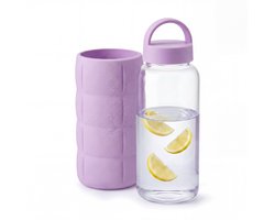 Glazen Drinkfles met Siliconen Hoes - Stijlvolle Glazen Bidon 800 ml - Waterfles Glas met Puffer Design Beschermlaag - Drinkfles met Dop - Glass Water Bottle - Glazen Drinkflessen - Drinking Bottle - Water Fles Glas - Paars - Löwenthal