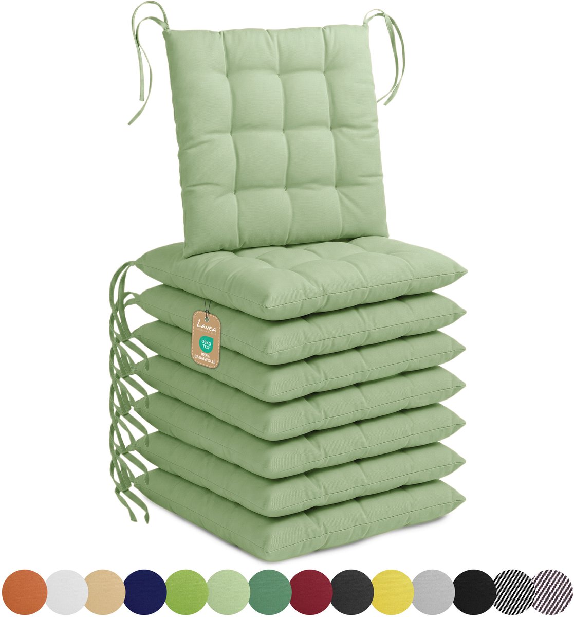 Lavea® Stoelkussens 40x40 cm, Set van 8 – Zitkussen & Stoelpads voor Binnen en Buiten – Comfortabel, Wasbaar en Duurzaam – Eucalyptusgroen