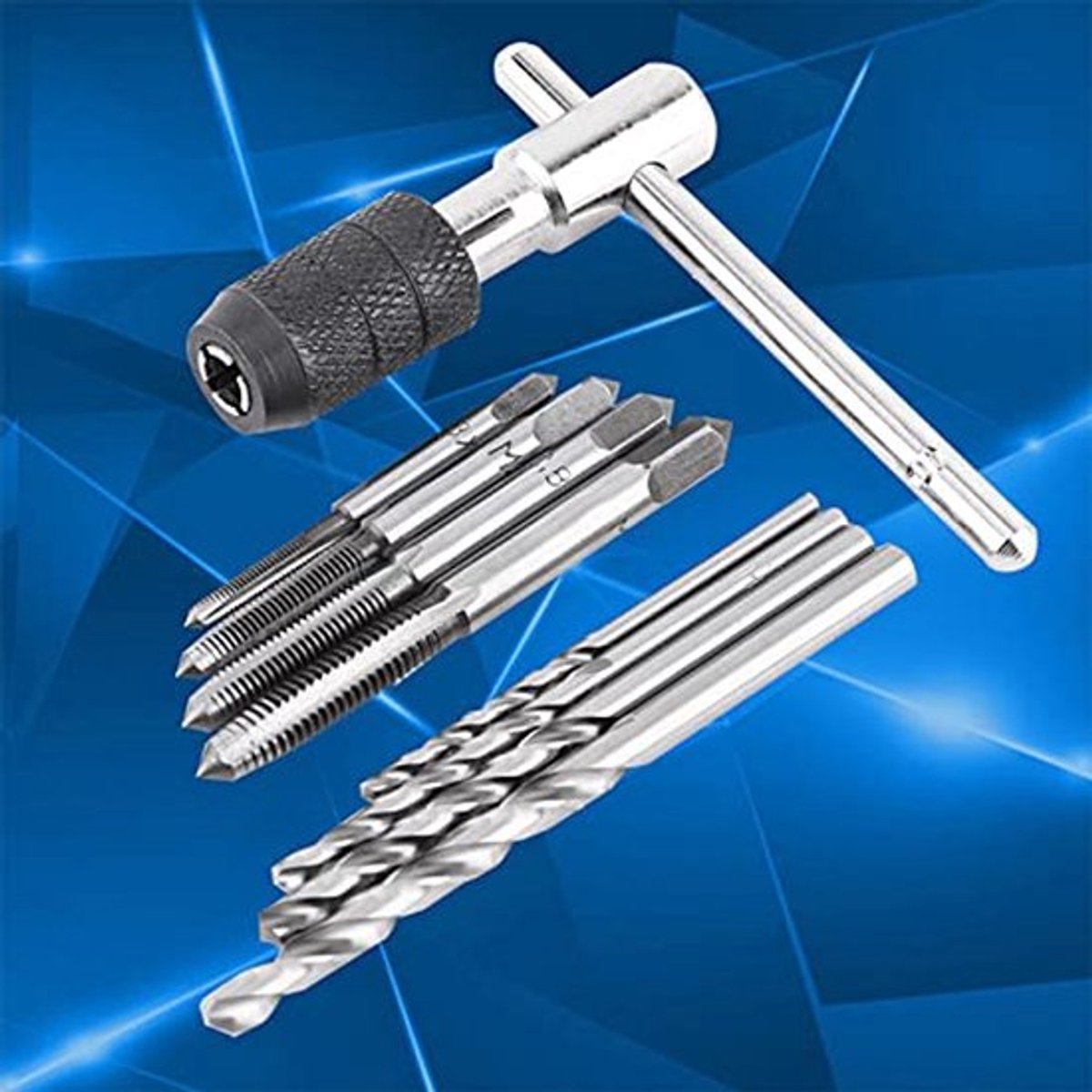 Tapsleutelset, 9-delige Set M3 Tot M6 Schroeftappen T-handgreep Ratel Taphouder Wrench Spiraalboren Draadsnijden Tappen Handgereedschapsset, tap- en Snijsets