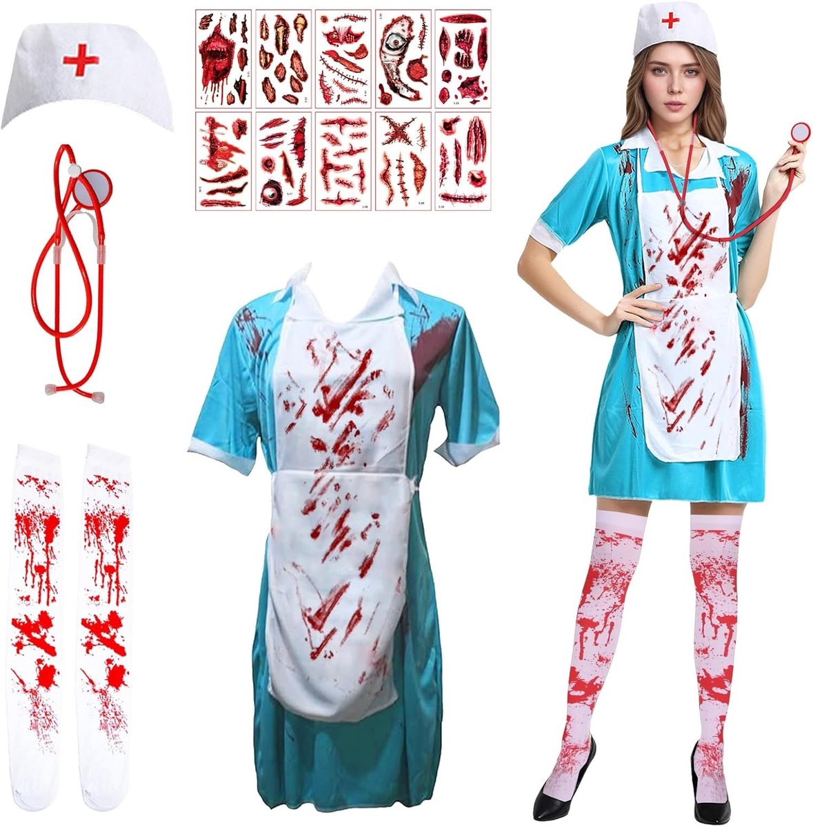 Verpleegster kostuum voor Halloween, inclusief accessoires en schattige details voor een feestelijke look