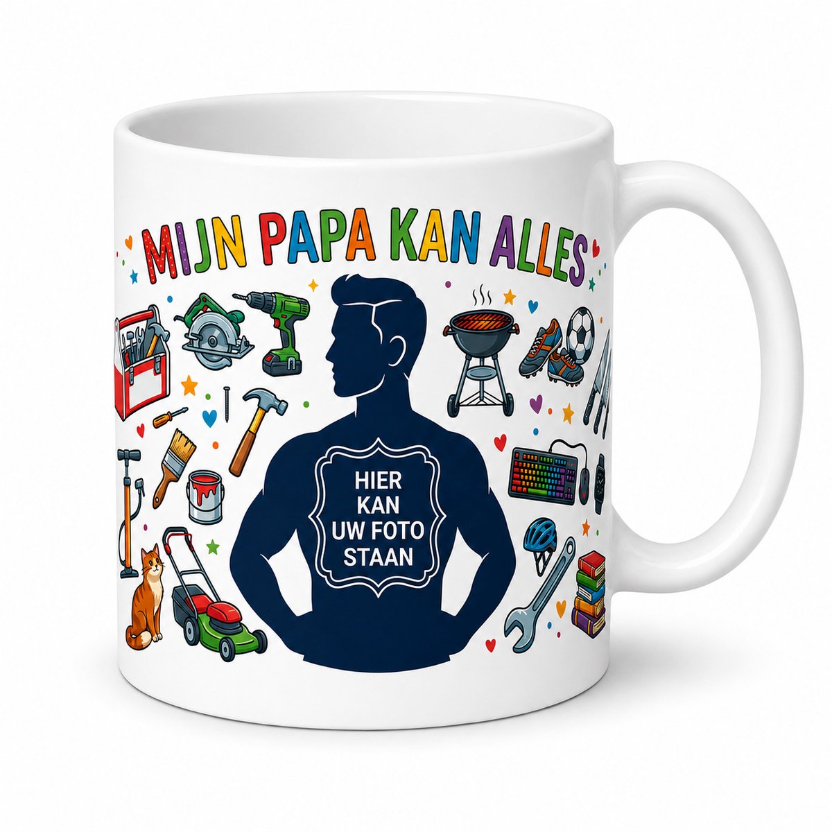 Gepersonaliseerde Fotomok Mijn Papa Kan Alles – Mok met Eigen Foto – Cadeau voor Vaderdag – Koffiemok voor Papa – Theemok Vader – Klus Papa Mok – Super Papa Beker – Witte Keramische Mok met Foto en Tekst