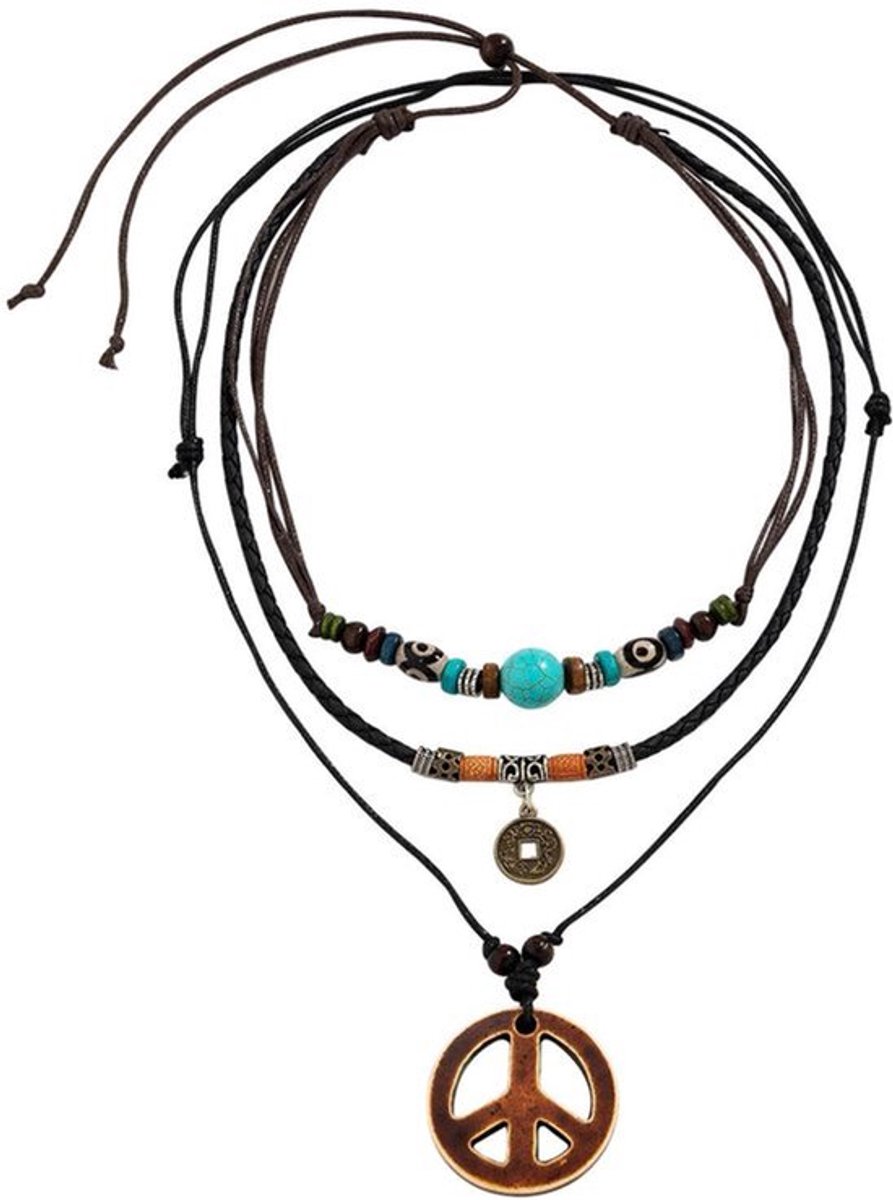 Set van 2 Vintage Surfer Halskettingen - Boho, Turquoise, Houten Parels