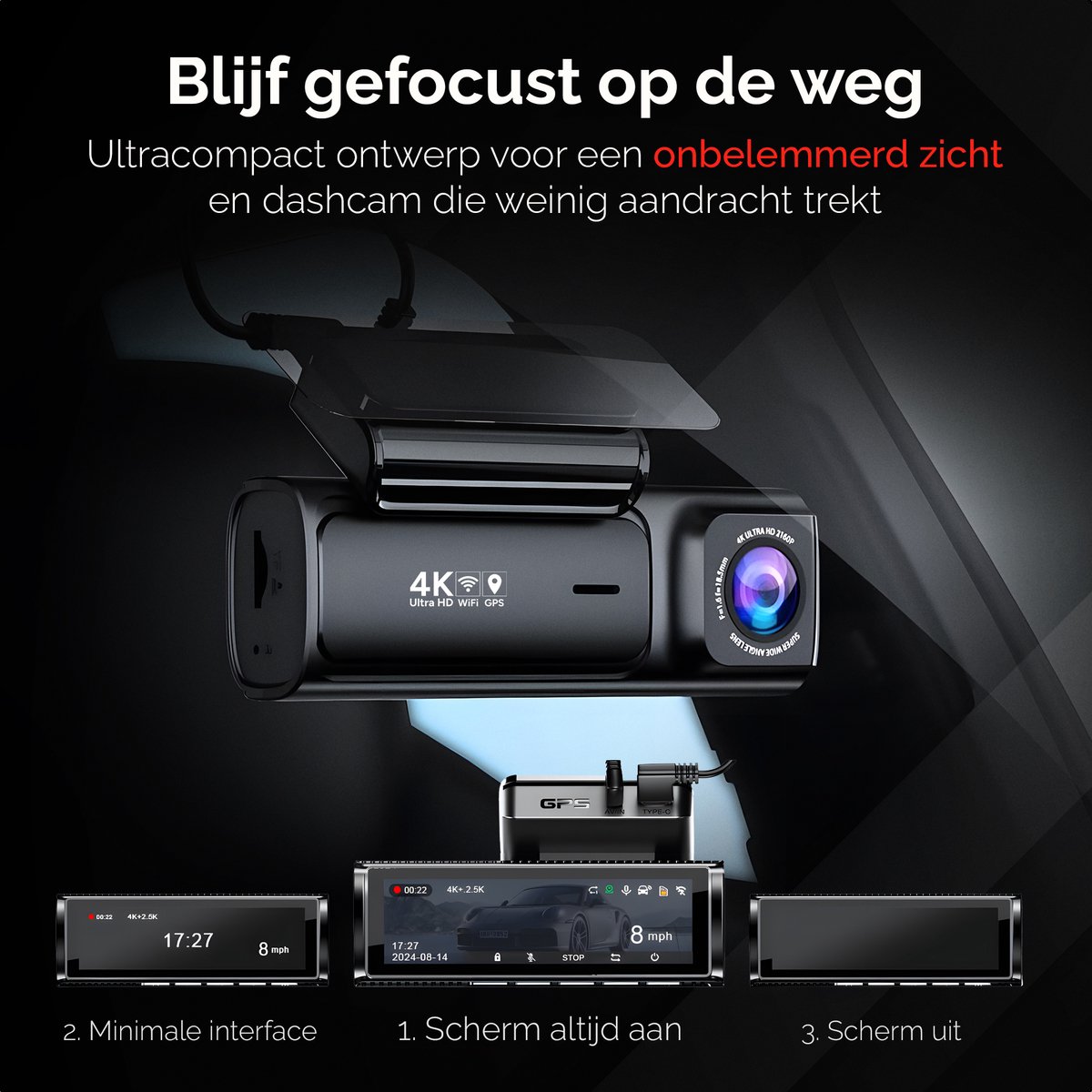 Camsy K803 Dual Dashcam voor auto - 4K & 1080p - 3,59 inch LCD met App thumbnail 4