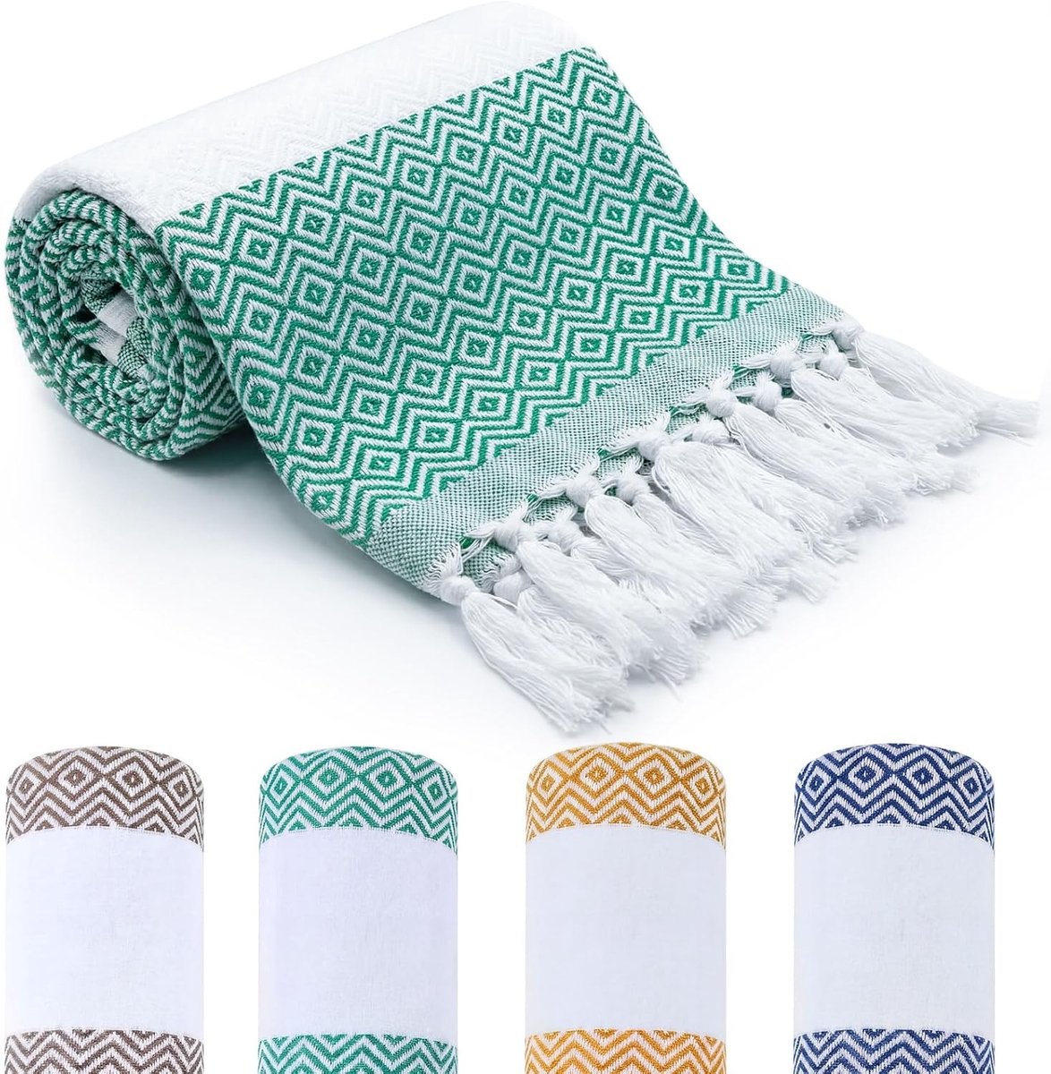 Zachte en Absorberende Strandhanddoeken voor Volwassenen - Grote Turkse Hammam Handdoeken voor Yoga, Sauna en Spa (100 x 180 cm, Blauw, Groen, Bruin, Geel)