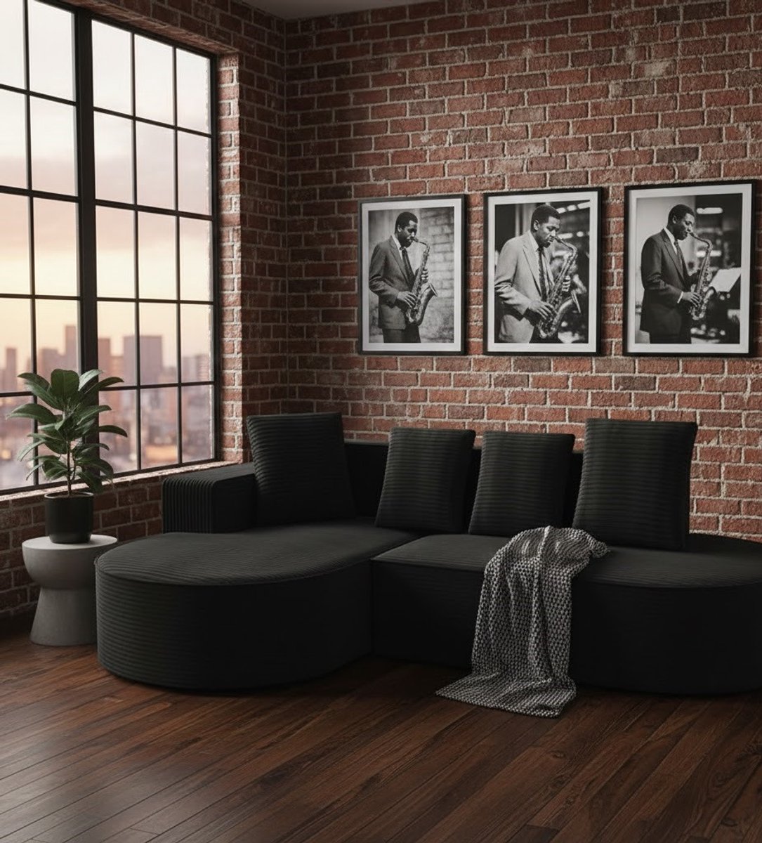 Productnaam: Luxe Cloud Hoekbank 4-Zits - Zwart - Novihome