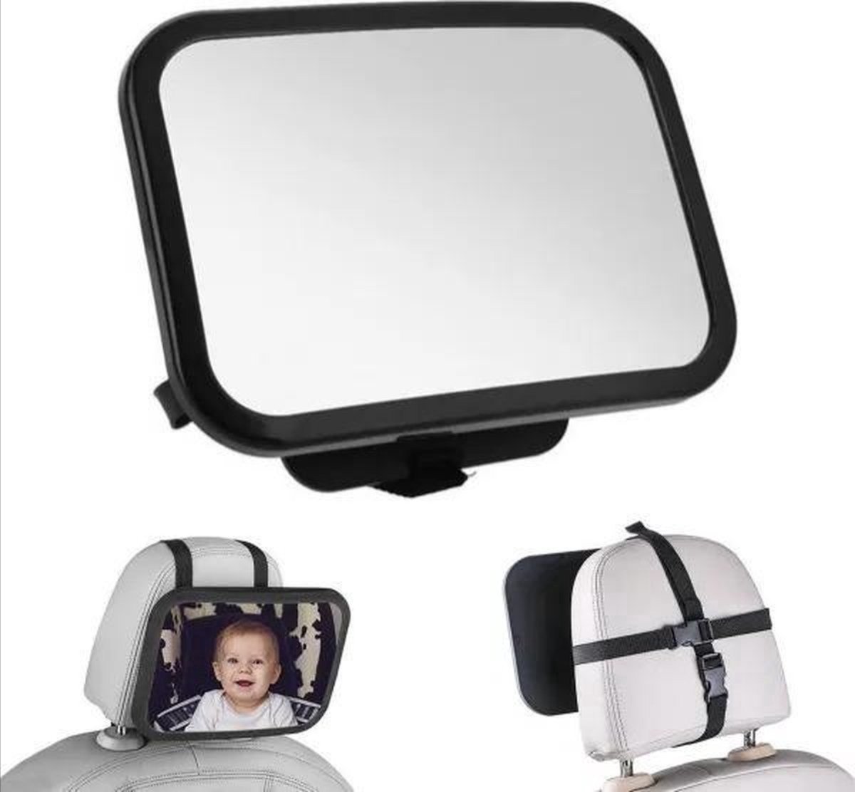 Autospiegel baby - Achterbank spiegel - Babyspiegel - Auto spiegel voor kind - Spiegel voor op hoofdleuning auto - Makkelijk te bevestigen - Verstelbaar - 30x20 cm - Jonyx