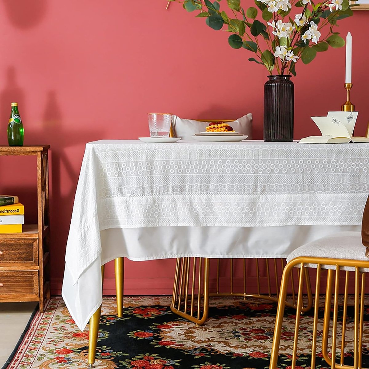 Eettafeldoek Wit - Linnen Tafelkleed - Tafel Decoratie - Wasbaar en Krimpvrij - 145x200 cm - Wit