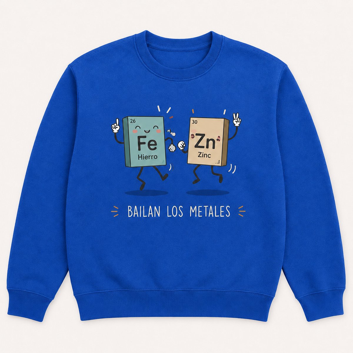 Trendy Sweater met Fe en Zn - Creatieve Casual Stijl voor Volwassenen - Koningsblauw - M