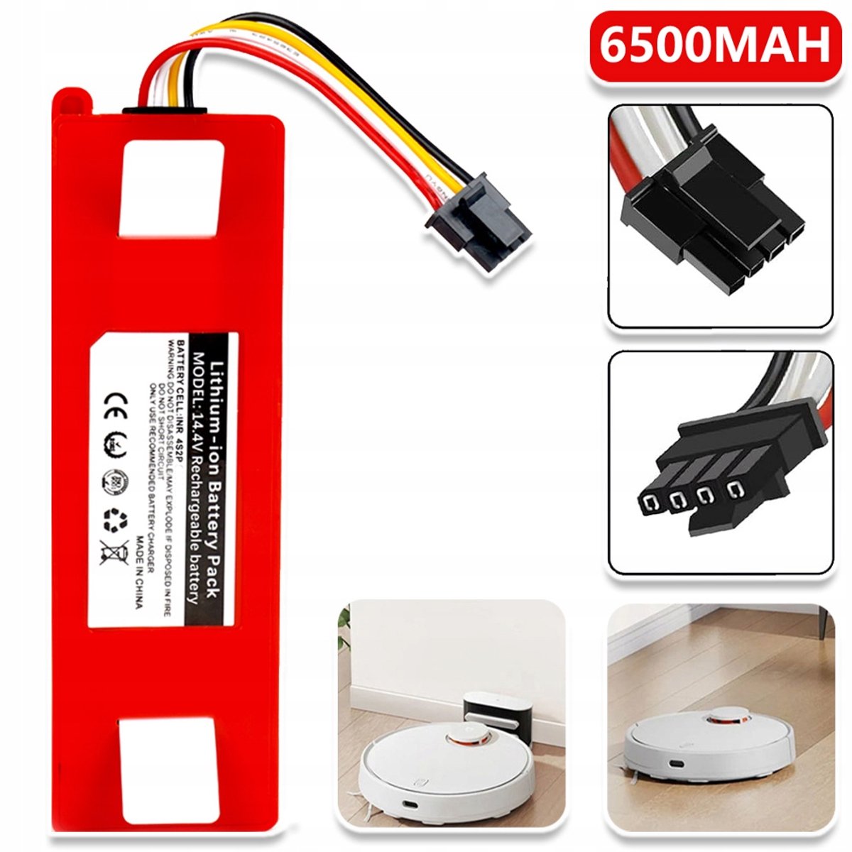 6500mAh Batterij Compatibel Met Xiaomi Roborock S50 S51 S55 - 14,4V Stabiele Prestaties - Bescherming Tegen Overbelasting En Kortsluiting Eenvoudige Installatie - Oranje