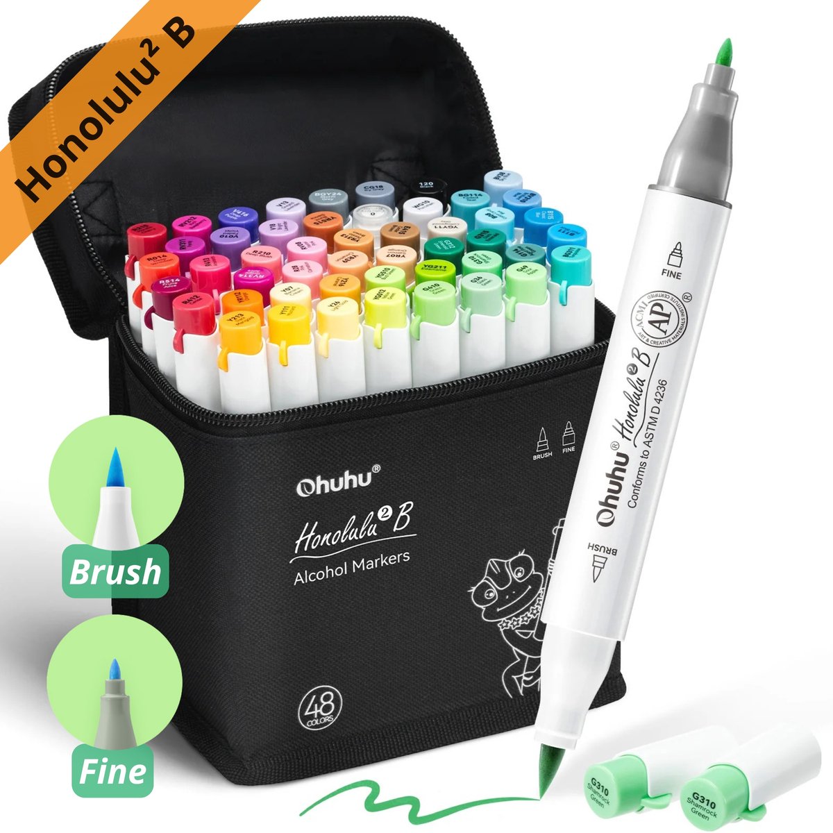 Ohuhu - Honolulu² B Brush & Fine - Alcohol Art Markers - 48 kleuren