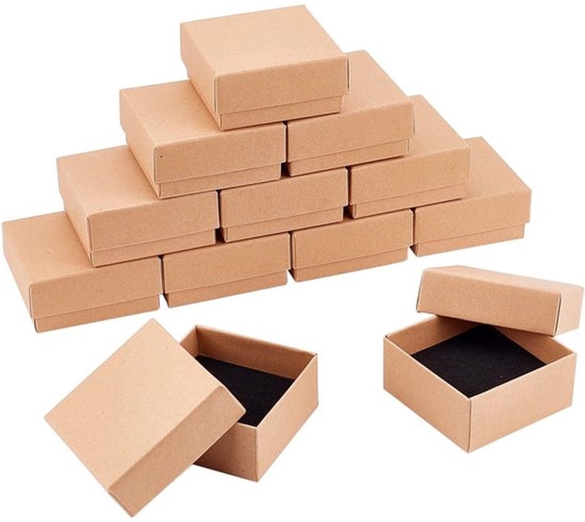 12 stuks kartonnen sieradendoos, Kraft sieradendozen, sieradengeschenkdoos met fluwelen inzetstuk voor ringen, kettingen, oorbellen en armbanden, 7x7x3,5cm