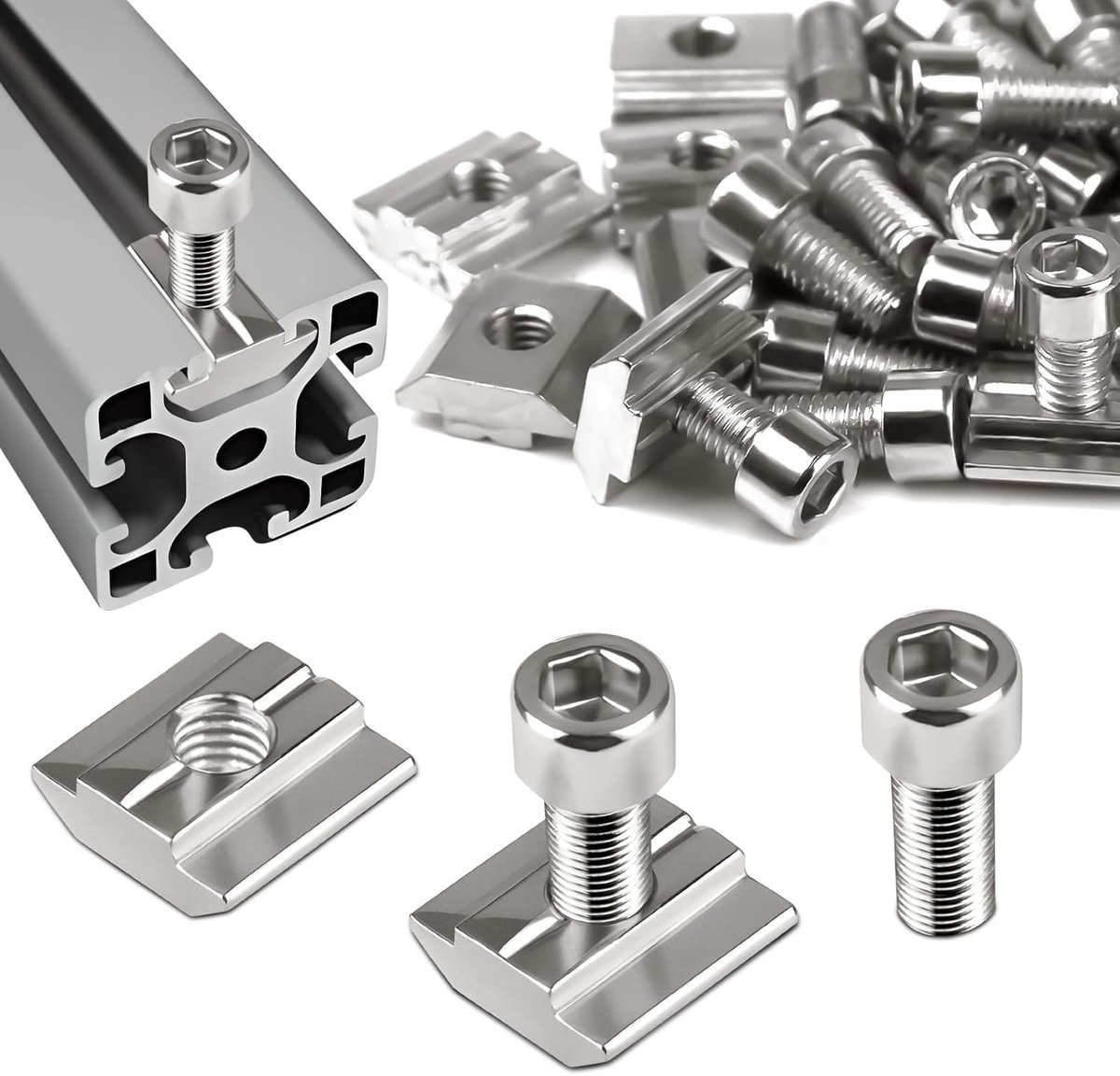Set van 30 T-Groove Rail Sleufmoeren van Koolstofstaal met Schroeven voor Aluminium Profiel Extrusie