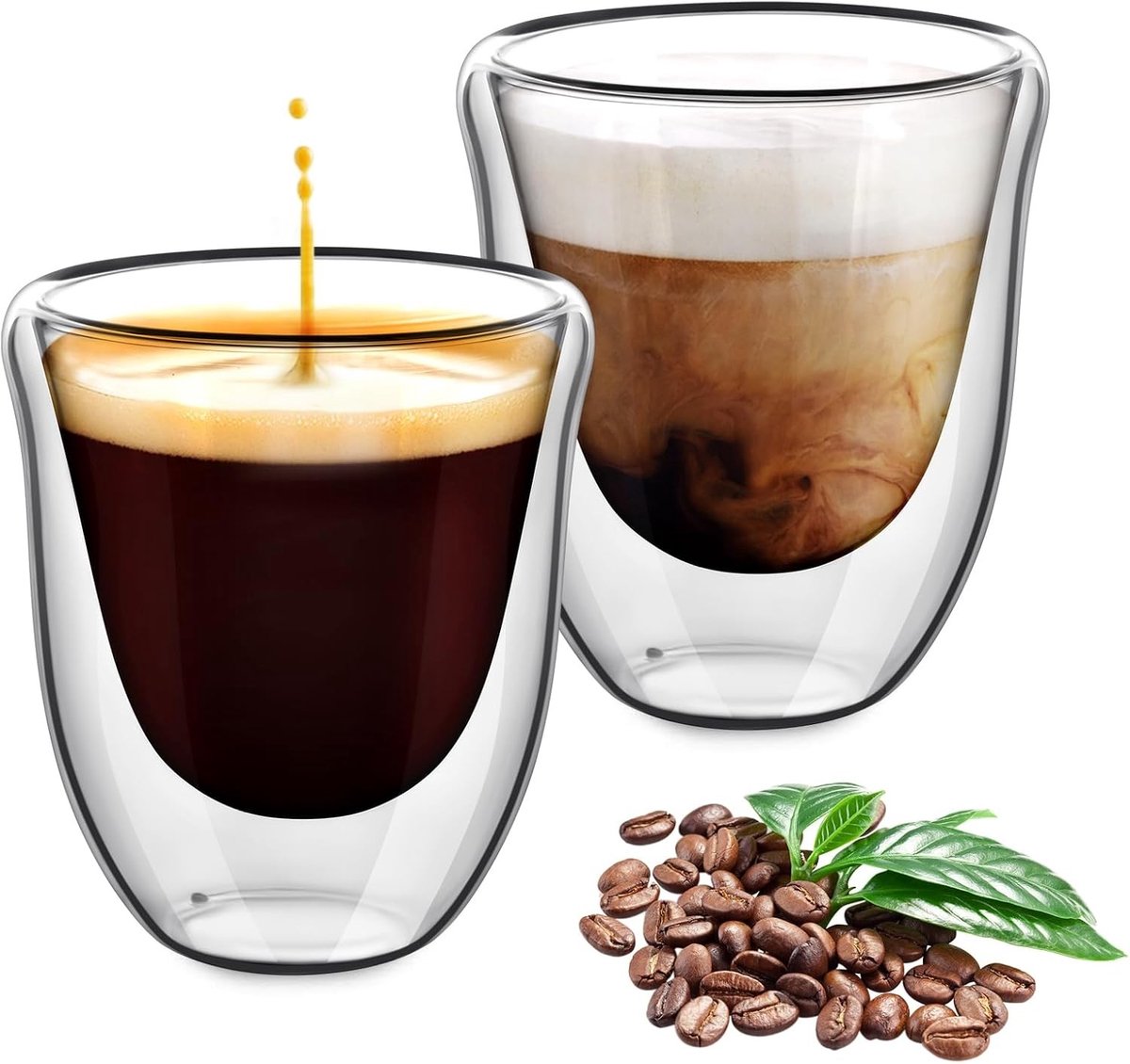 Dubbele Wand Thermoglas Set van 2 - 220ml Espresso Glazen voor Koffie, Cappuccino en Thee, Borosilicaatglas, Ideaal voor Dranken en Verfrissingen