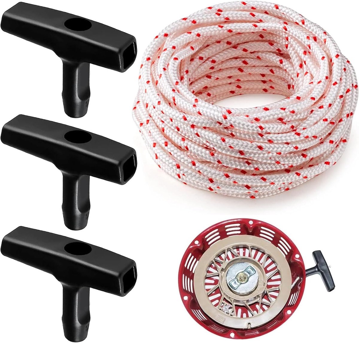 Starterkabel 10 m 4 mm met Grasmaaier Handvat - 3 Stuks Nylon Grasmaaier Touw, Kettingzaag en Grastrimmer Onderdelen voor Tuinonderhoud