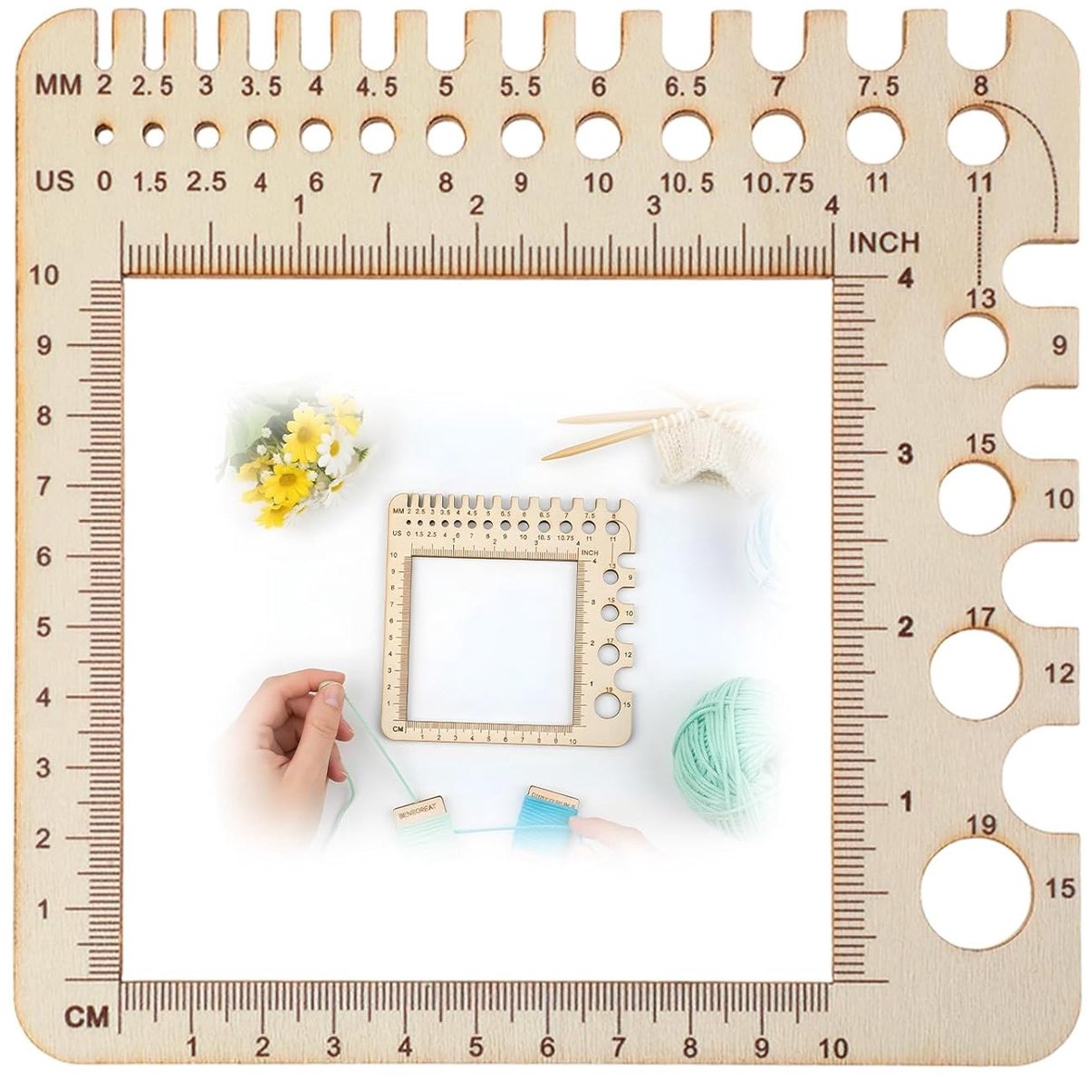 Houten Heerser voor Breien en Haken - Haakmeter en Stitch Counter Tool voor Naaien en Creatief Handwerk