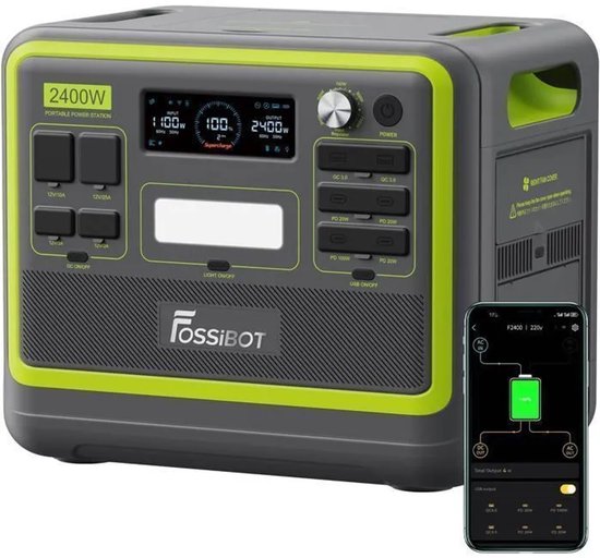 FOSSiBOT F2400 Groen Draagbare Powerstation | 2048Wh LiFePO4 2400W (4800W Piek) Energiecentrale, UPS Functie, BrightEMS App Voor Kamperen, Camper & Thuis Noodstroom