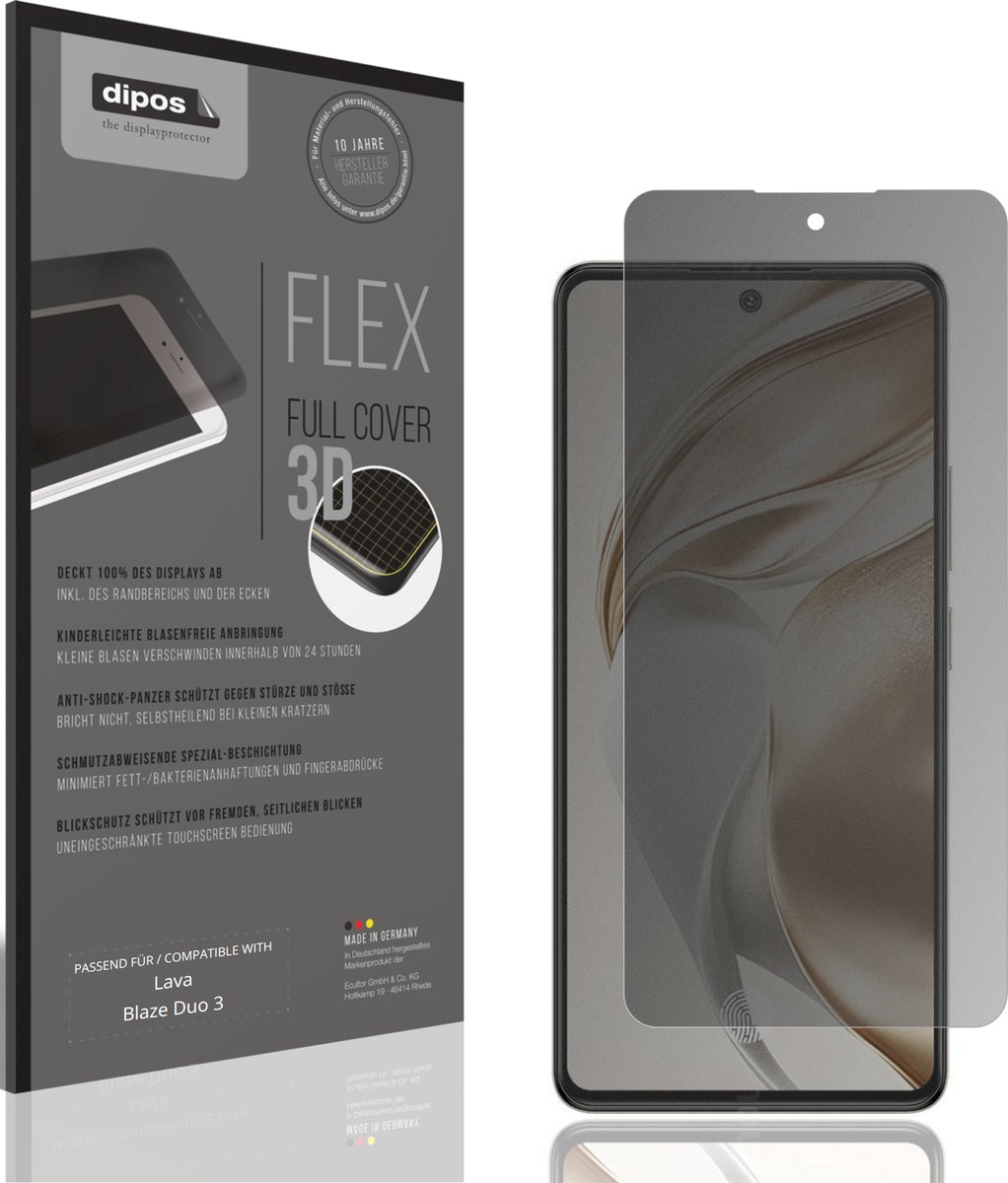 dipos FLEX – Matte Privacy Screenprotector geschikt voor Lava Blaze Duo 3 | Volledige Schermbescherming | Case-Friendly