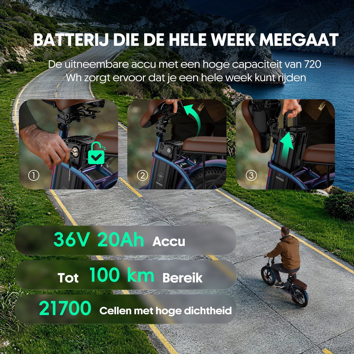 Fafrees F20 Pro Elektrische Fiets - 250W 20 Inch E-bike - 36V 20Ah Accu - Bereik 75-100km - Shimano 7 Versnellingen - Verende Voorvork - Opvouwbaar thumbnail 6