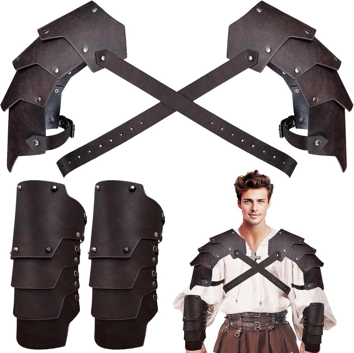 Medieval Faux Leather Schouderbeschermers Set voor Gladiator Kostuum, Vintage Ridders Harnas voor Halloween, LARP Cosplay en Ren Faire Evenementen