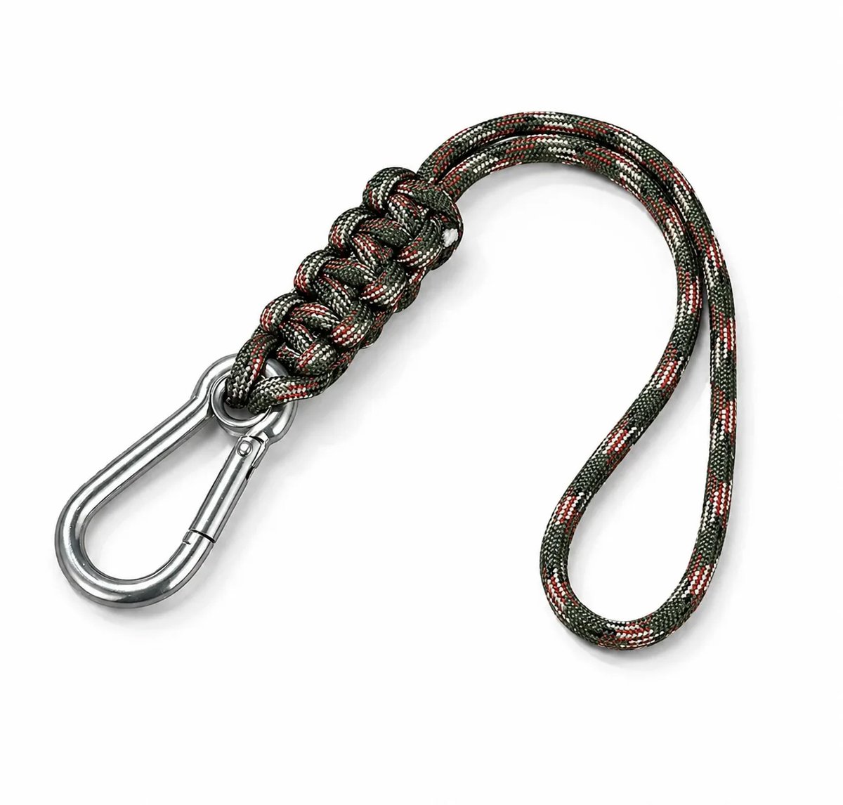 Travel Cords Paracord Keycord Donkergroen-Crème-Rood – Sleutelhanger met Karabijnhaak – Polskoord voor Autosleutels, Telefoon en Pasjes